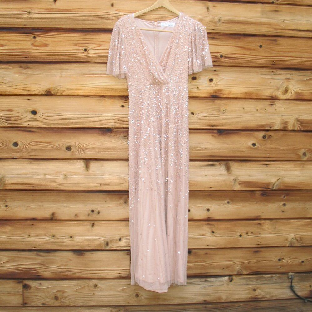 Mac Duggal 35109 Pink Embellished Flutter Sleeve Gown Dress MOB $698 - Picture 5 of 13